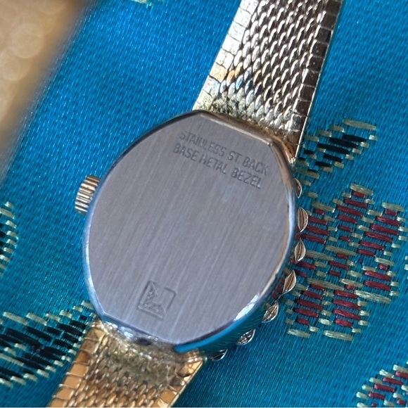 Vintage Armitron Gold Tone Oval Diamond Bezel Quartz Watch Dainty Cocktail 80s main image 8
